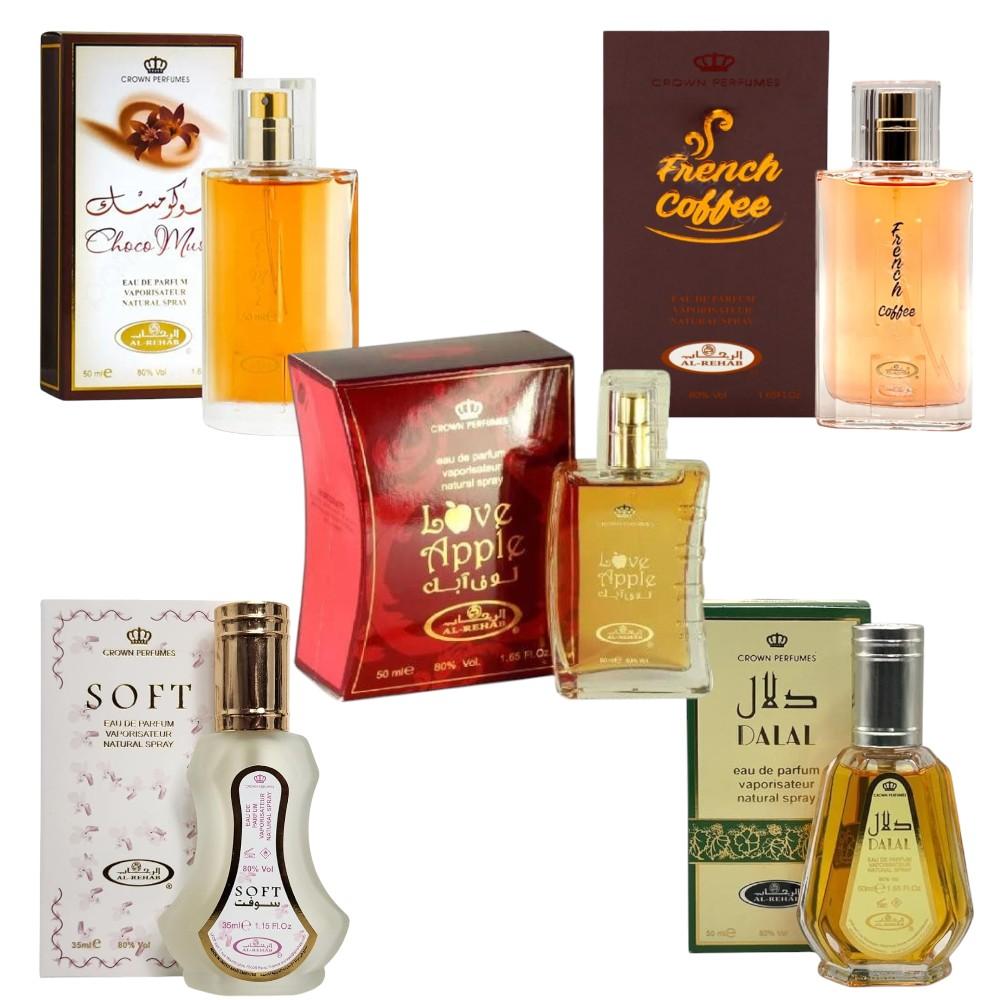 Bundle Pack of Al rehab choco musk, soft, Dalal, love Apple and French coffee