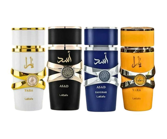 Yara Collection 4 Piece Set - Yara Moi, Yara Tous, Asad, Asad Zanzibar - Eau De Parfum