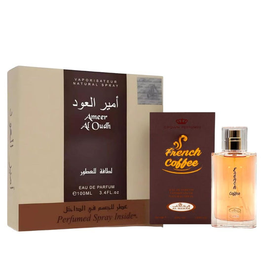 Pack of Ameer Al Oudh + Deodorant Spray and French Coffee Perfume.